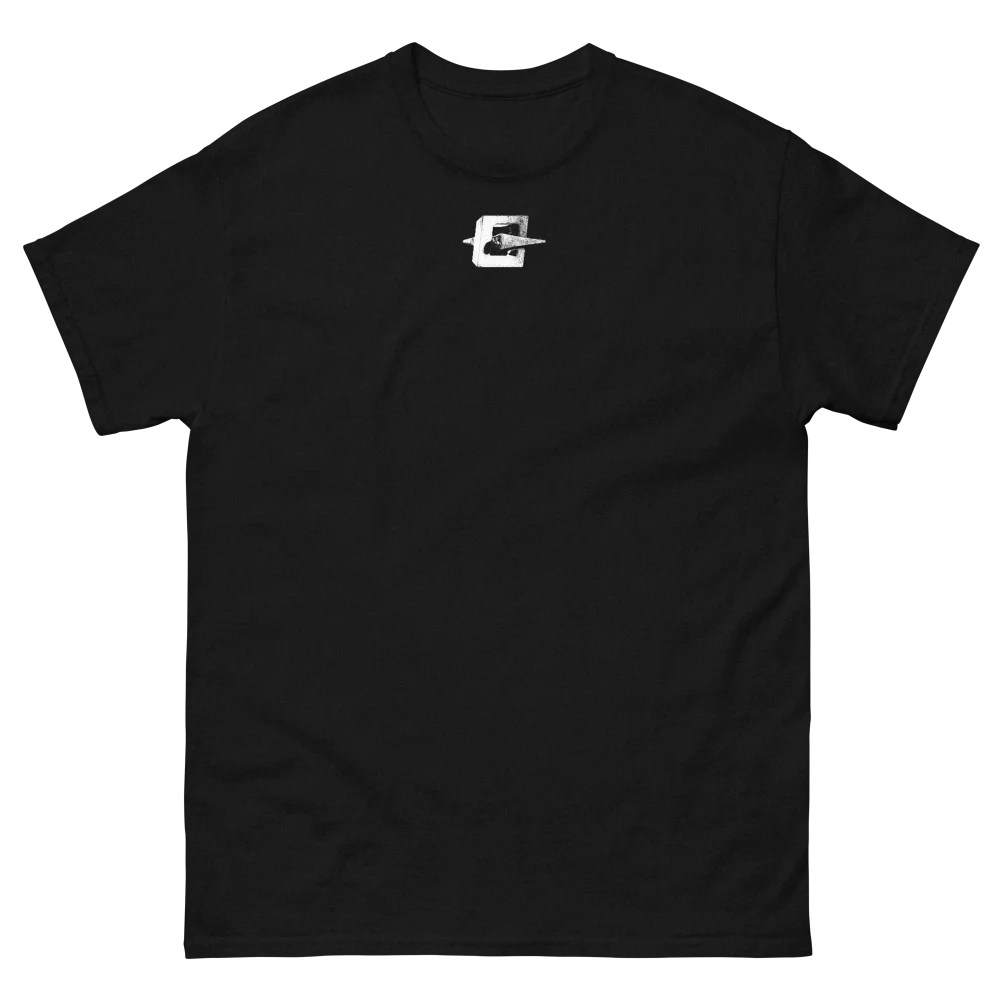 T-shirt EXODE CONCRETE noir, face à plat : petit logo EXODE blanc