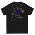 T-shirt EXODE EVERYWHERE noir, dos à plat : éclat d'étoile bleu, lignes orange et texte japonais 全部やりたい