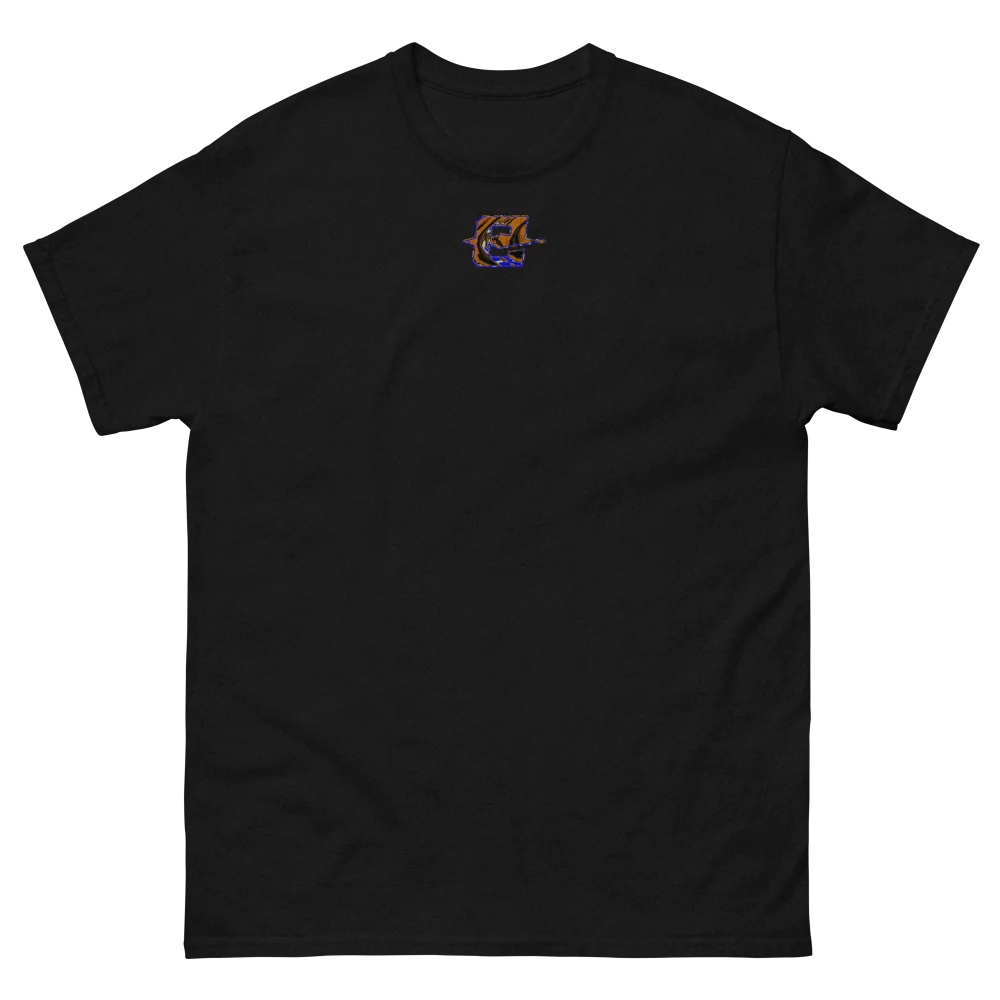 T-shirt EXODE EVERYWHERE noir, face à plat : petit logo EXODE orange et bleu