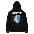 Hoodie oversize EXODE FACE noir, dos à plat : visage en volume bleuté, de profil