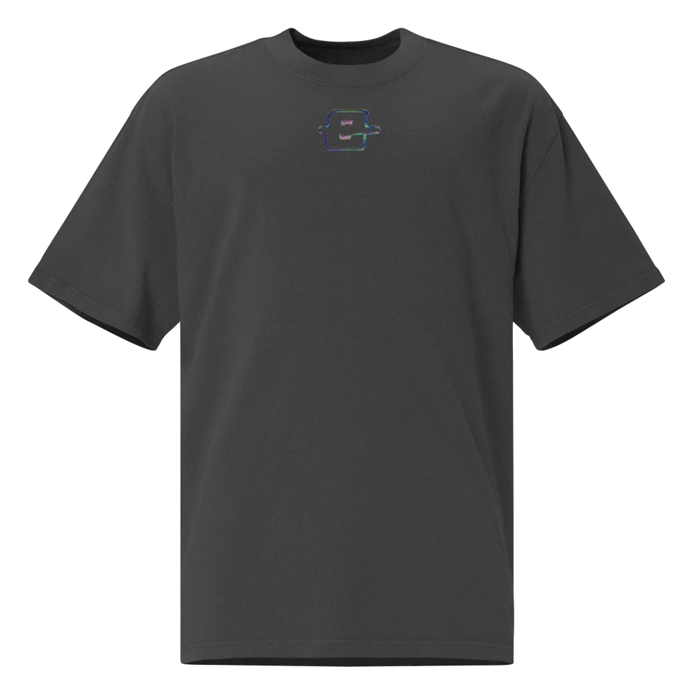 T-shirt oversize EXODE SHADOW gris délavé, face à plat : petit logo EXODE ton sur ton