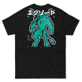 T-shirt EXODE TAURUS noir, dos à plat : minotaure turquoise en pixel art, vu de dos
