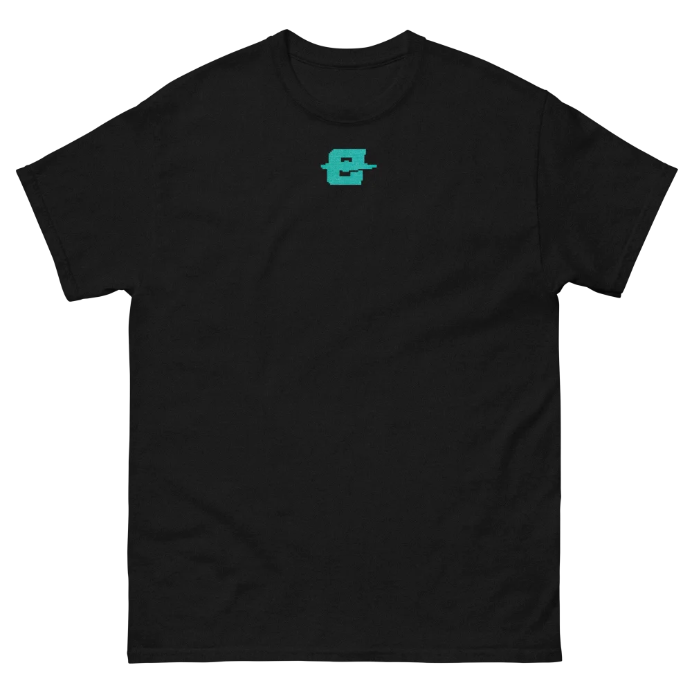T-shirt EXODE TAURUS noir, face à plat : petit logo EXODE turquoise